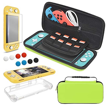 YUANHOT Carrying Case Plus TPU Case Cover and Screen Protector Compatible with Nintendo Switch Lite 4 in 1 Accessories Kit Portable Carrier Travel Bag Case Comes with 8 Game Card Slots for Switch Lite