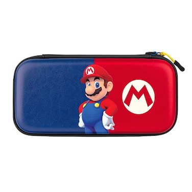 PDP Gaming Officially Licensed Nintendo Switch Slim Deluxe Travel Case Switch OLED Protective Carrying Case and 14 game holder Hardshell Protection Protective Vegan Leather Mario Blue Red