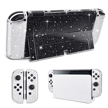 DLseego Protective Glitter Case Compatible with Switch OLED Console Updated Version Bling Soft TPU Cover with ShockAbsorption and AntiScratch Design Crystal