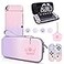 DLseego Pink Purple Switch OLED Case Gradient Carrying Case with 10 Slots Cute Protective Dockable Hard Shell with 4PCS Glitter Cat Paw Thumb Grips Caps and 1PC Flower Blossom Chain for Switch 2021