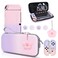 DLseego Pink Purple Switch OLED Case Gradient Carrying Case with 10 Slots Cute Protective Dockable Hard Shell with 4PCS Glitter Cat Paw Thumb Grips Caps and 1PC Flower Blossom Chain for Switch 2021