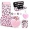 DLseego Pink Love Leopard Carrying Case for Switch OLED Cute Silicone Protective Soft Cover with 4PCS Thumb Grip Caps and Pink Plush Heart Pendant Hard Storage Case Accessories Kit Bundle for Girls