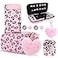 DLseego Pink Love Leopard Carrying Case for Switch Cute Silicone Protective Shell Soft Cover with 4PCS Thumb Grip Caps and Pink Plush Heart Pendant Hard Storage Case Accessories Kit Bundle for Girls