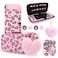 DLseego Pink Love Leopard Carrying Case for Switch Cute Silicone Protective Shell Soft Cover with 4PCS Thumb Grip Caps and Pink Plush Heart Pendant Hard Storage Case Accessories Kit Bundle for Girls
