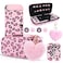 DLseego Pink Love Leopard Carrying Case for Switch Cute Silicone Protective Shell Soft Cover with 4PCS Thumb Grip Caps and Pink Plush Heart Pendant Hard Storage Case Accessories Kit Bundle for Girls