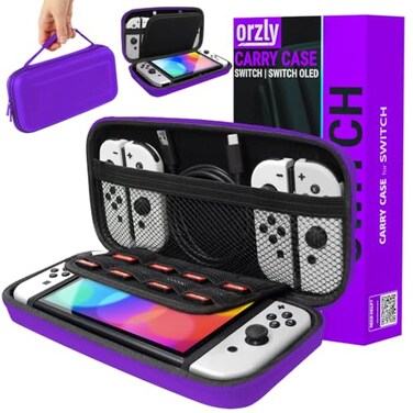 Orzly Carrying case for Nintendo Switch OLED and Switch Console Purple Protective Hard Portable Travel case Shell Pouch for Nintendo Switch Console Accessories