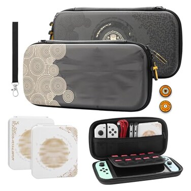 GLDRAM Theme for Zelda Carrying Case for Nintendo Switch OLED Light Accessories Kit with Waterproof Switch Travel Case 12 Slots Game Card Holder 2 Thumb Caps and Portable Wrist Strap
