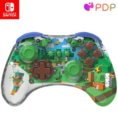 PDP REALMz Wireless Nintendo Switch Pro Controller Customizable LED 40 Hour Rechargeable Battery PowerOfficially Licensed by Nintendo Minecraft Steve Forest Biome
