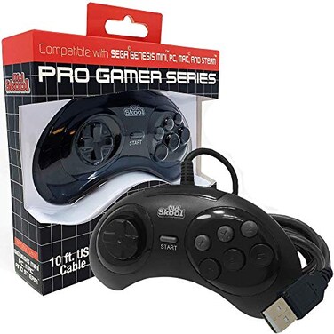 Old Skool USB Controller 6Button Arcade Pad Compatible with Sega Genesis Mini PS3 PC Mac Steam Nintendo Switch USB Port Black