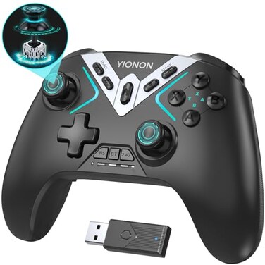 YIONON Dual Hall Effect PC ControllerEnhanced Wireless Bluetooth Controller with Hall Joysticks Triggers Joystick Speed Down for PC WindowsiPhoneAndroidSwitchSteamTV With USB Dongle Phone Clip