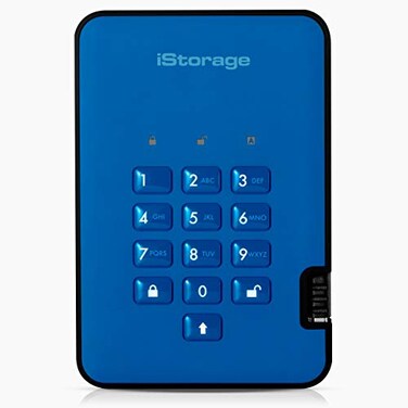 iStorage diskAshur2 HDD 500GB Blue Secure portable hard drive Password protected Dust water resistant Hardware Encryption