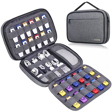 Lacdo USB Flash Drive Case Thumb Drive Holder Case Organizer Portable Electronic Accessories Storage Bag for SanDiskSamDataSamsung USB Flash Drives Jump Drive Memory Stick SD Card Cables Gray