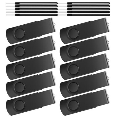 Kepmem 16GB USB Flash Drive 10 Pack Thumb Drive USB 20 Flash Drive Bulk Metal USB Memory Stick Swivel Pendrive Keychian Design Zip Drive Black Jump Drive with 10pieces Ropes Fold Storage