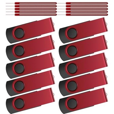 Kepmem Flash Drive 32 GB 10 Pack Thumb Drive 32GB USB Memory Stick USB Drive Portable USB 20 Pendrive Metal Jump Drive Swivel USB Stick Red Zip Drive with 10pcs Ropes Data Storage