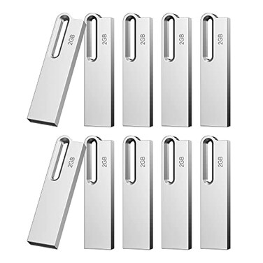 Aiibe 10 Pack 2GB Flash Drive Bulk Metal USB Flash Drives USB 20 Thumb Drives USB Drive with Keychain Waterproof Silver