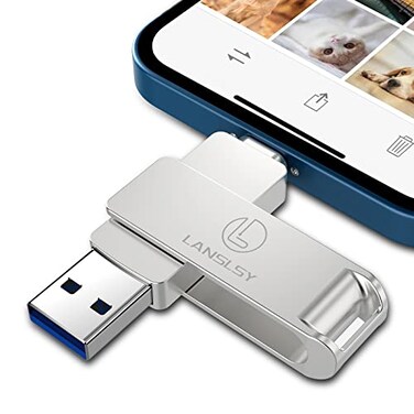 LANSLSY 256GB Flash Drive for Phone Memory StickPhone Flash Drive USB 30 External Storage3 in 1 Photo Stick is Compatible with i 0SPadAndroidPCMac 256GB Silver
