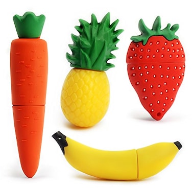 LEIZHAN 4X16GB Fruits USB Flash Drive Cute USB Thumb Drive Memory Stick Pineapple Carrot Banana Strawberry Pen Drive Gift Data Storage U DiskPack of 4 Fruits