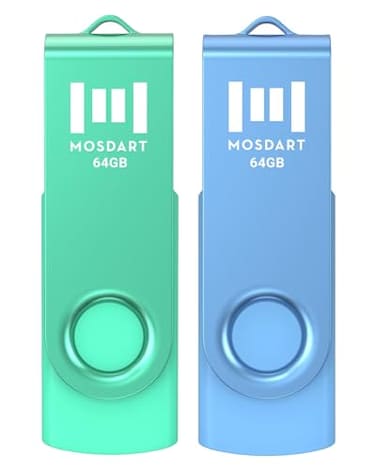 MOSDART 64GB USB 20 Flash Drive with Keychain Loop Swivel Design with LED Light exFAT Memory Stick for Computers System Backup Data Storage Thumb Drive Green and Blue Pack of 2