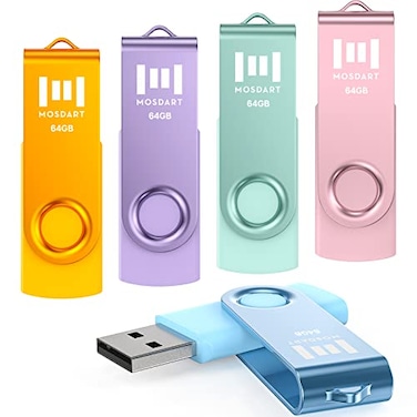 MOSDART 64GB USB20 Flash Drive with Keychain Loop Swivel Design with LED Light exFAT Memory Stick for Computers System Backup Data Storage Pastel ColorPack of 5