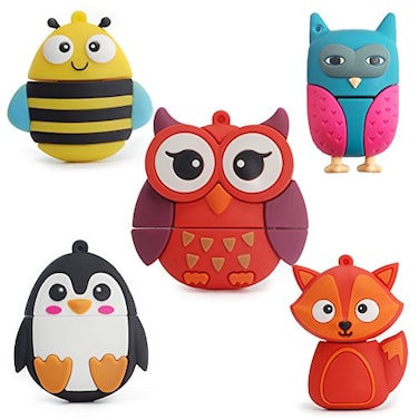 LEIZHAN 5x32GB USB Flash Drive with Chain Cute Animals Owl Penguin Bee Fox Computer Memory Stick USB 20 for Students