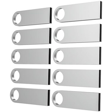ABLAZE 32GB Flash Drive 10 Pack Metal USB 20 Thumb Drives with Keychains USB Sticks Pendrives Sliver