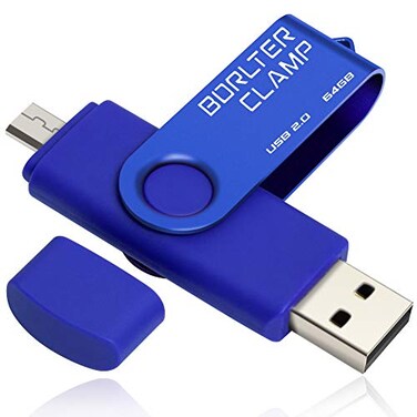 BORLTER CLAMP BorlterClamp 64GB USB Flash Drive Dual Port Memory Stick OTG Thumb Drive with Micro USB Drive Port for Android Smartphone Tablet Computer Blue