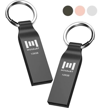MOSDART Waterproof 128GB USB20 Flash Drive exFAT Metal Memory Stick with Keychain for System Back Data Storage Titan GrayPack of 2