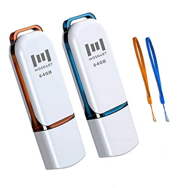 MOSDART 64GB USB 20 Flash Drive with LED Light and Lanyards exFAT Memory Stick for Computers System Backup Data Storage Orange and BluePack of 2