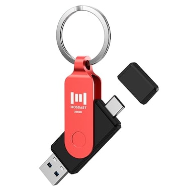 MOSDART 256GB USB C 32 Fast Speed C and A Dual Flash Drive exFAT Memory Stick with Keychain and LED Indicator for iPhone 151617 Android Phone iPad MacBook and Other Laptops Red