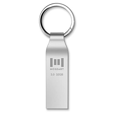 MOSDART 32GB Waterproof USB30 Flash Drive Speed Up to 90MBS FAT32 Metal Memory Stick with Keychain for System Back Data Storage Silver