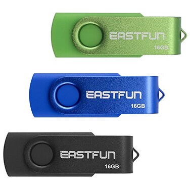 EASTFUN 3 Pcs 16GB USB 20 Flash Drive Fold Storage Memory Stick Thumb Drive Swivel Design Mix Colors Black Blue Green