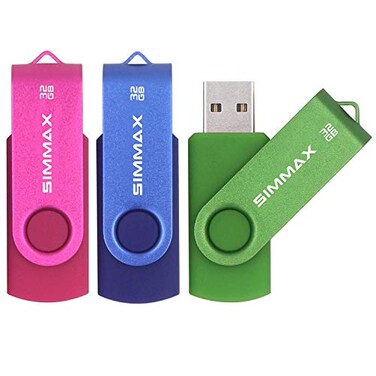 SIMMAX 3 Pack 32GB Memory Stick USB 20 Flash Drives Swivel Thumb Drive Pen Drive 32GB Pink Blue Green