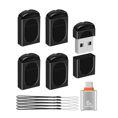 EASTBULL 4GB Small Flash Drives 5 Pack USB20 Mini USB Drive with a USBC Adapter FAT32 Mini Thumb Drive 4 GB 5 Pack for Data Storage Black 1 Adapter Lanyards