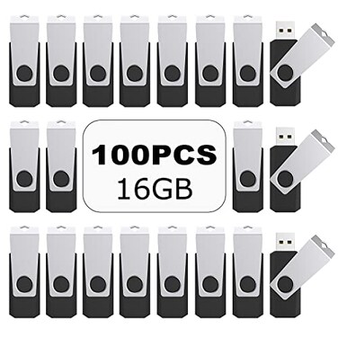 TOPESEL 100PCS 16GB Bulk USB 20 Flash Drive Swivel Memory Stick Thumb Drives Pen Drive 16G 100 Pack Black