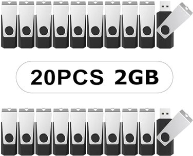TOPESEL 20PCS 2GB Bulk USB 20 Flash Drive Swivel Memory Stick Thumb Drives Pen Drive 2G 20 Pack Black