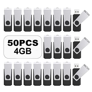 TOPESEL 50PCS 4GB Bulk USB 20 Flash Drive Swivel Memory Stick Thumb Drives Pen Drive 4gig 50 Pack Black