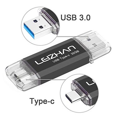 leizhan 32GB USB 30 Flash Drive Thumb Drives Jump Drive Storage Memory Stick TypeCUSB 2 in 1 Black