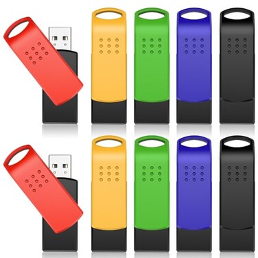 KEXIN 16GB Flash Drive 10 Pack USB 20 Thumb Drives Swivel Memory Stick Bulk USB Drive with LED Light Green Red Black Blue Yellow