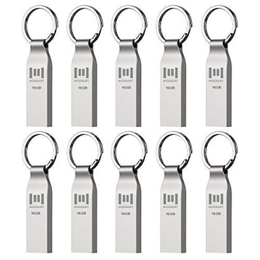 MOSDART Waterproof 16GB USB20 Flash Drive FAT32 Metal Memory Stick with Keychain for System Back Data Storage SilverPack of 10