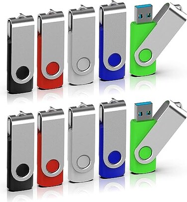 TOPESEL 10 Pack 16GB USB 30 Flash Drive Memory Stick Thumb Drives Blank Zip Drives Flash Drives 16 GB Bulk5 Mixed Colors Black Blue Green Red Silver