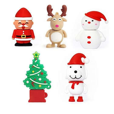 leizhan Christmas USB Flash Drive 5 Pack 8GB Leizhan Novelty Thumb Drive Thanksgiving Memory Stick Santa Claus Christmas Tree Elk Snowman Dog Pendrive New Year Gift U Disk