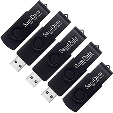 SamData USB Flash Drive 8GB 5 Pack USB 20 Thumb Drive Swivel Memory Stick with LED Indicator Black 8GB5Pack