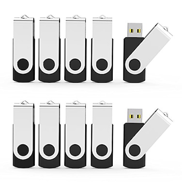 Aiibe 10pcs 16GB USB 20 Flash Drives Bulk 10 Pack Swivel USB Memory Stick 16GB Thumb Drives Zip Drive Jump Drive with LED Indicator 16G 10 Pack Black