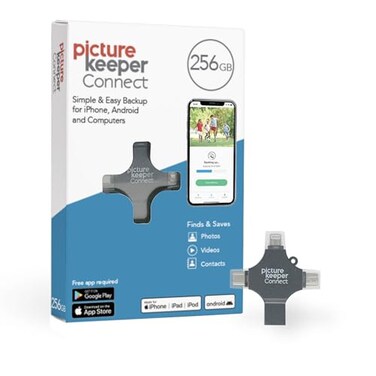 Picture Keeper Connect for iPhone Android USBC PC Mac 256GB USB Stick Backup for Photos Videos Contacts Flash Drive Memory Backup External Storage Thumb Drive 256GB Silver