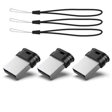 RAOYI 3 Pack 32GB USB Flash Drive USB 20 Mini Fit Memory Stick Ultra Slim Thumb Drive Jump Drive Zip Drive Pen Drive with LanyardBlack