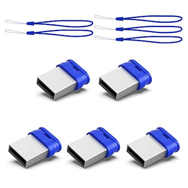 KZZ KZZ 64GB 5 Pack USB Flash Drives with Lanyard 64G Small USB Drive Ultra Fit Flash Drives Mini Thumb Drive 64 GB Micro USB 20 Pen Drive Blue