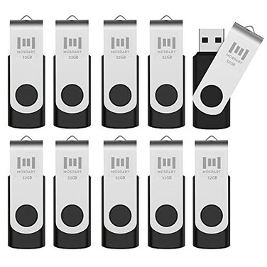 MOSDART USB20 32GB Flash Drive Swivel Design with LED Indicator Keychain Loop FAT32 Memory Stick for Data Storage BlackPack of 10
