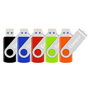 Exmapor USB Flash Drive 30 Thumb Drives 32GB 5 Pack MultiColor Swivel Memory Stick with Led