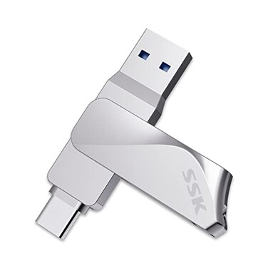 SSK 128GB USB C Flash Drive up to 200MBs Dual Drive 2 in 1 OTG USB A 32 Gen 1 Type C Memory Stick Thumb Drive Thunderbolt Pendrive Transfer Speed Photo Stick for Android PhonesTabletsMacLaptop