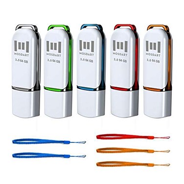 MOSDART 64GB USB 30 Flash Drive Speed Up to 80MBS with LED Light and Lanyards exFAT Memory Stick for Computers System Backup Data Storage MulticolorPack of 5